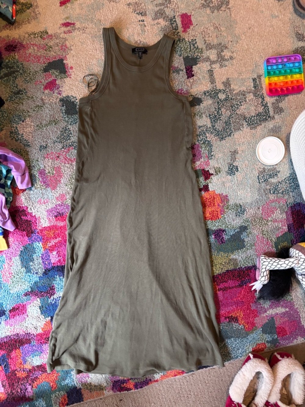 Olive Ribbed Tank Maxi Dress - Sleeveless Casual